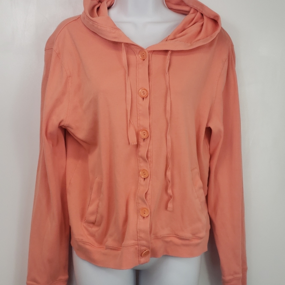 Garnet Hill button up coral light sweatshirt sz M